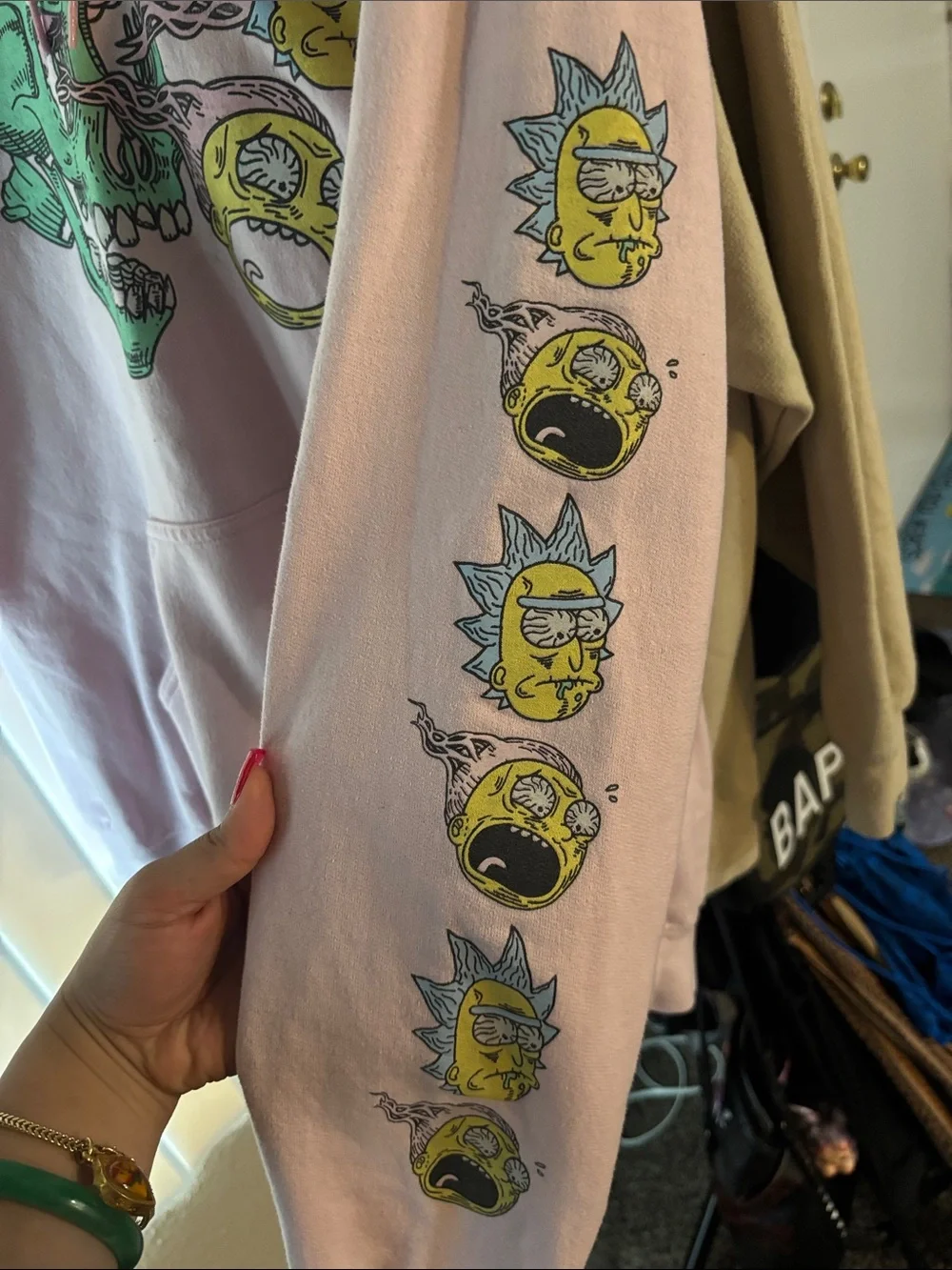 Rick and Morty Men's Pink Graphic Hoodie Sweatshirt with Skull Art